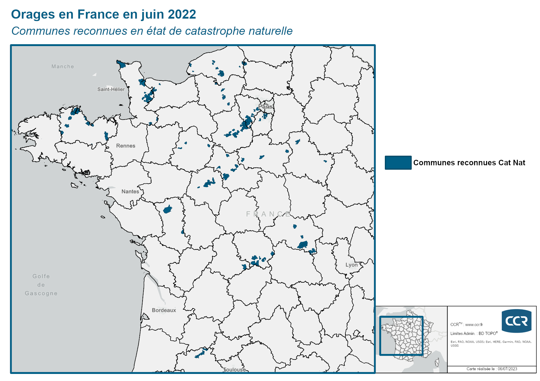 Communes reconnues en 굡t de catastrophes naturelle