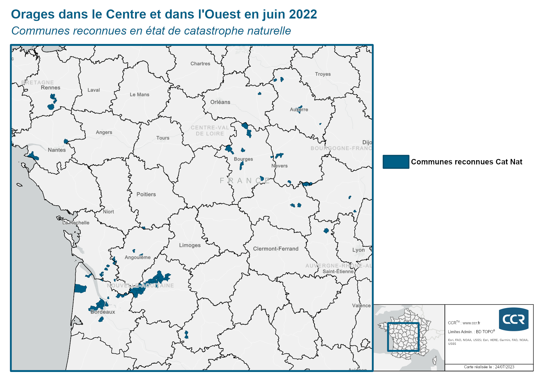 Communes reconnues en 굡t de catastrophes naturelle