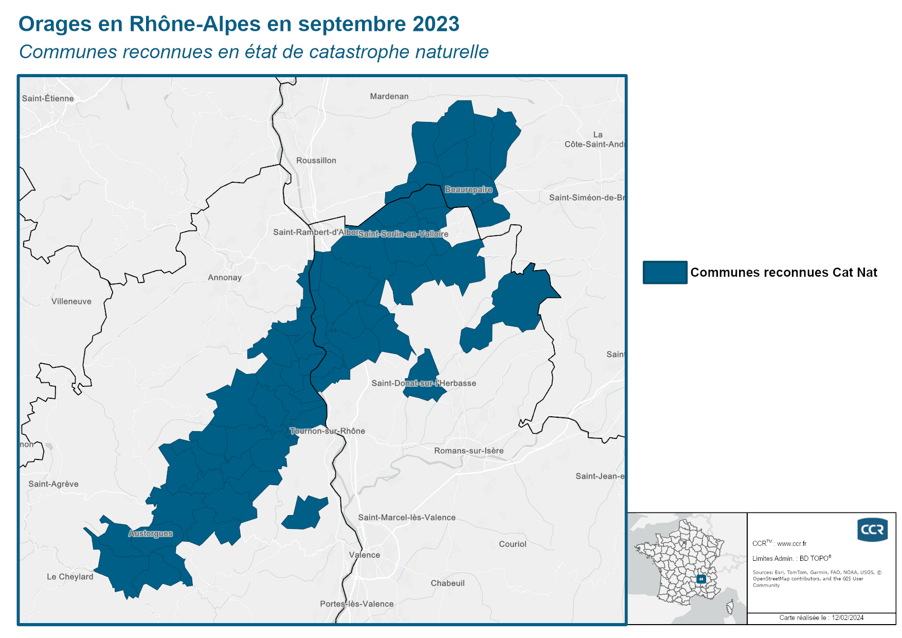 Communes reconnues en 굡t de catastrophes naturelle