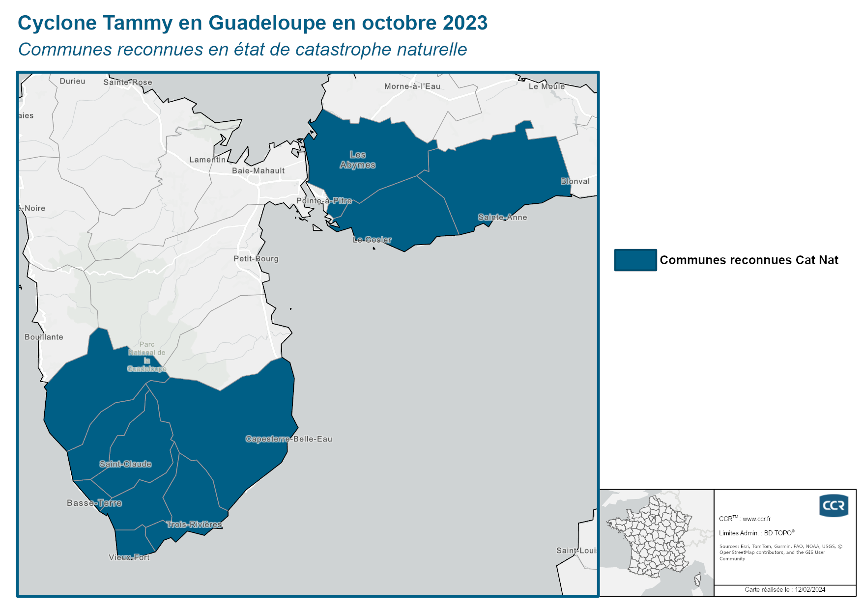 Communes reconnues en 굡t de catastrophes naturelle