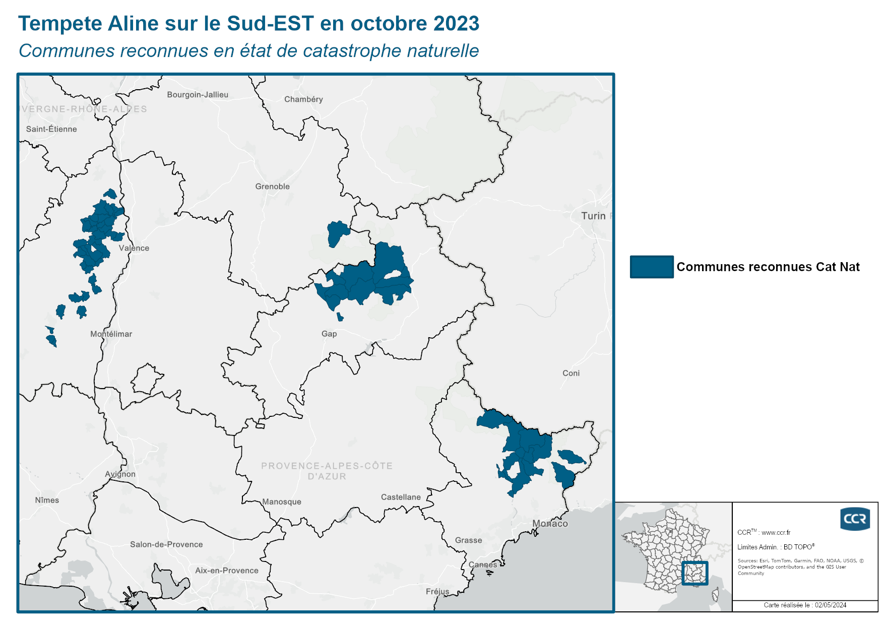 Communes reconnues en 굡t de catastrophes naturelle