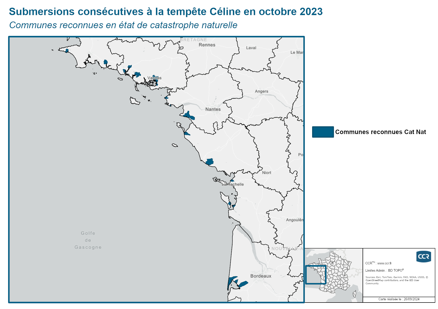 Communes reconnues en 굡t de catastrophes naturelle