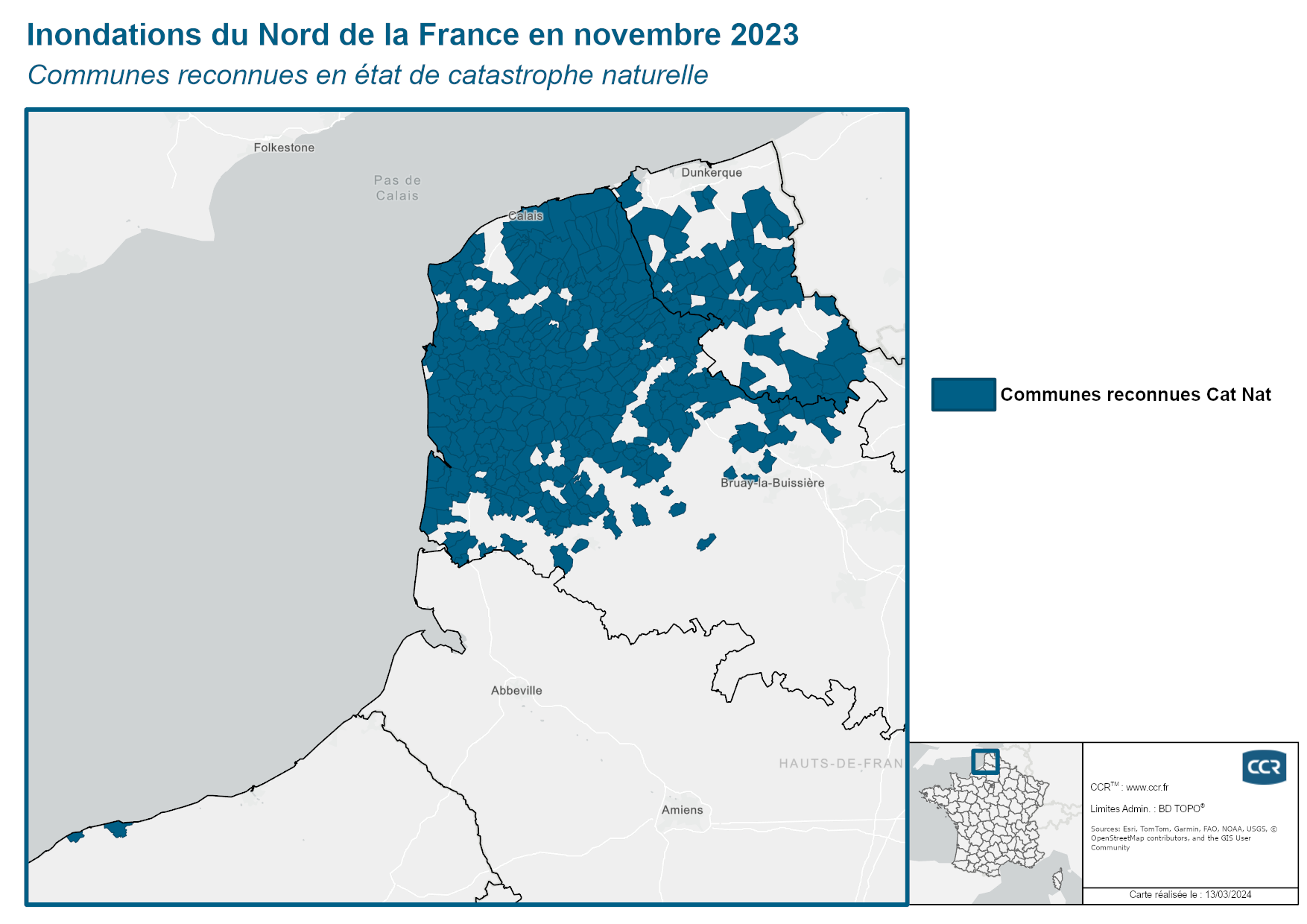 Communes reconnues en 굡t de catastrophes naturelle