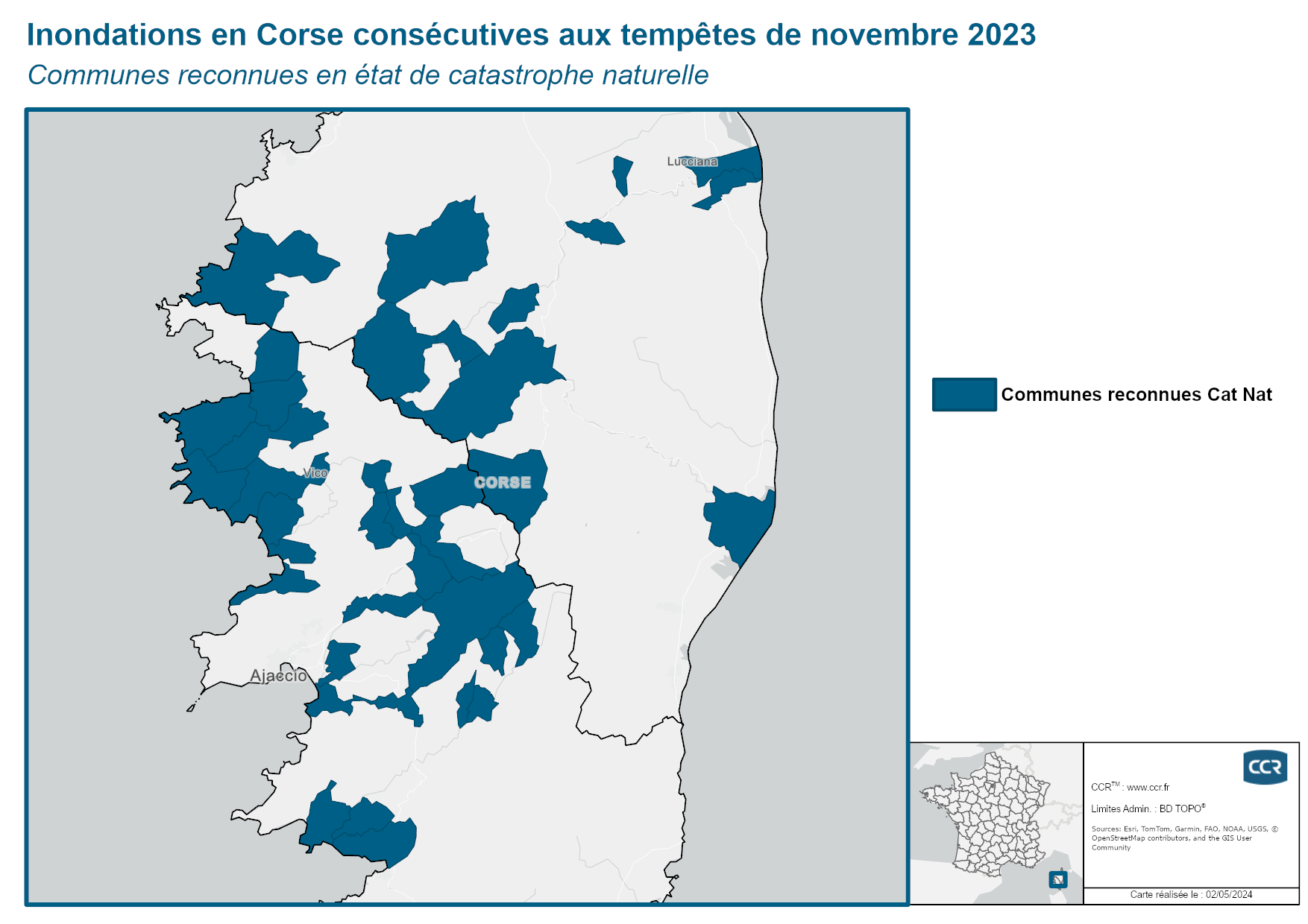 Communes reconnues en 굡t de catastrophes naturelle