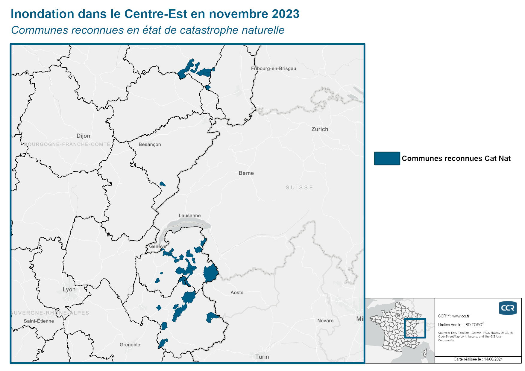 Communes reconnues en 굡t de catastrophes naturelle