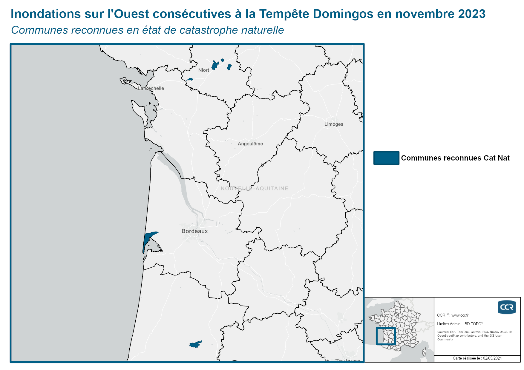 Communes reconnues en 굡t de catastrophes naturelle