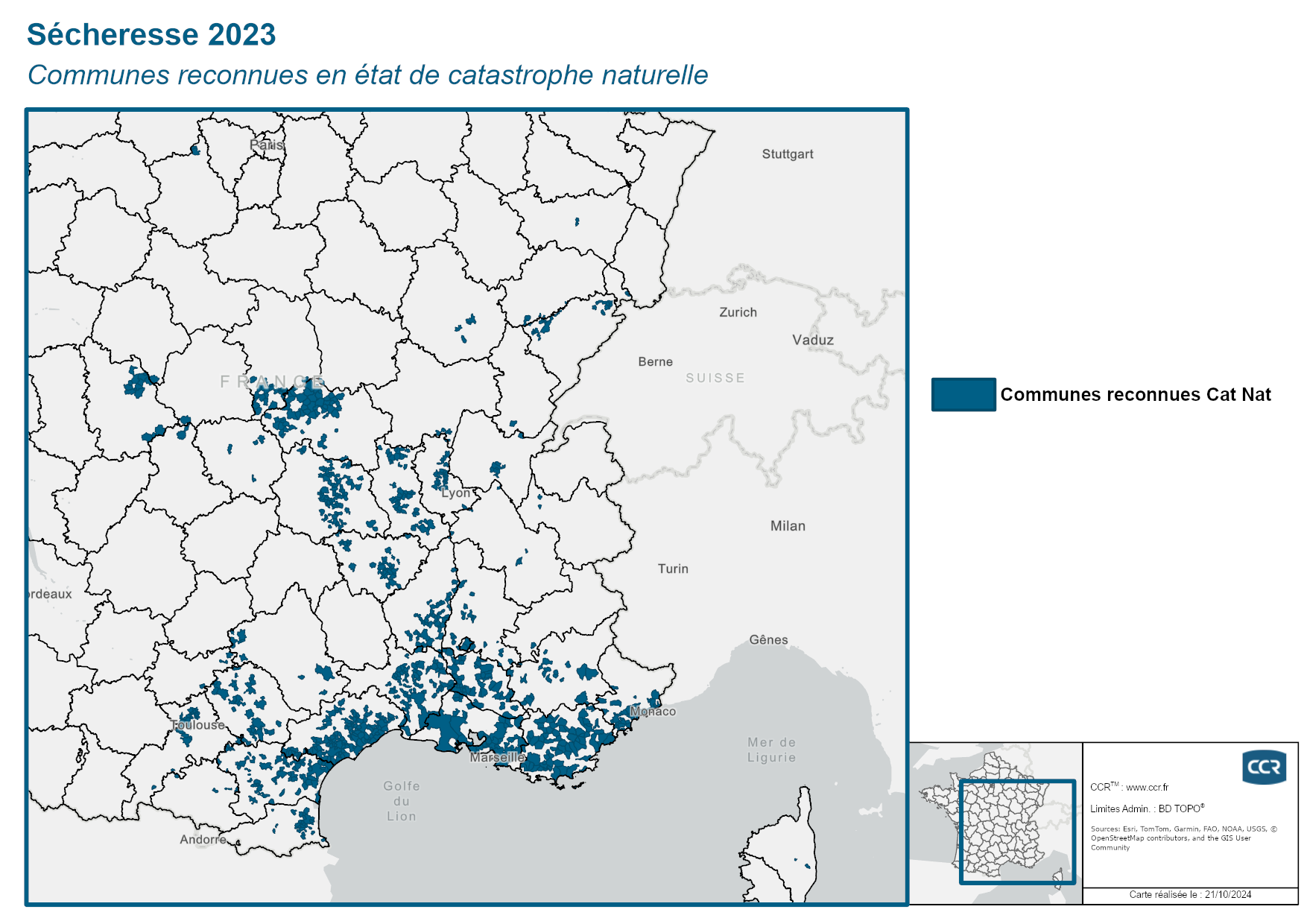 Communes reconnues en 굡t de catastrophes naturelle