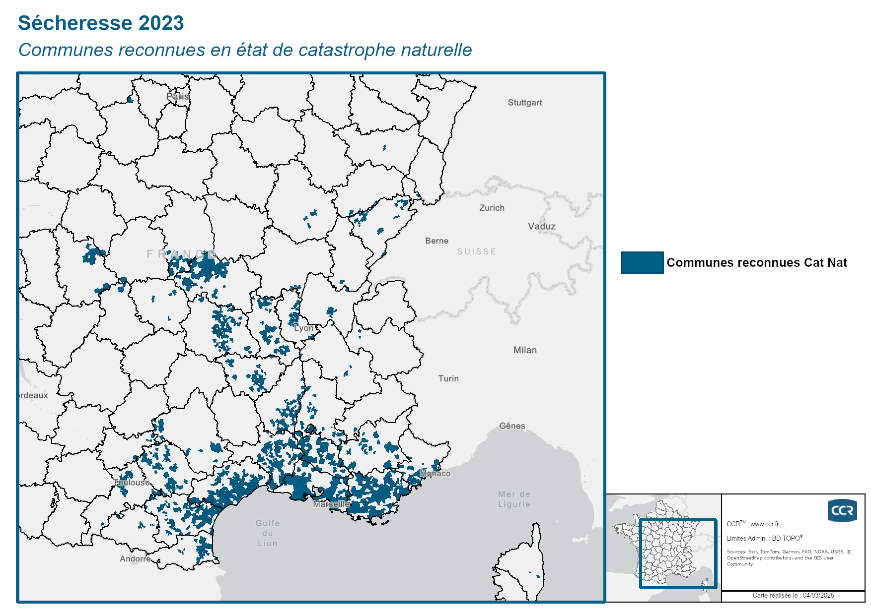 Communes reconnues en 굡t de catastrophes naturelle