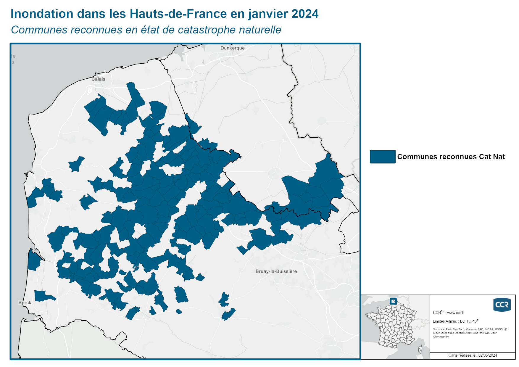 Communes reconnues en 굡t de catastrophes naturelle