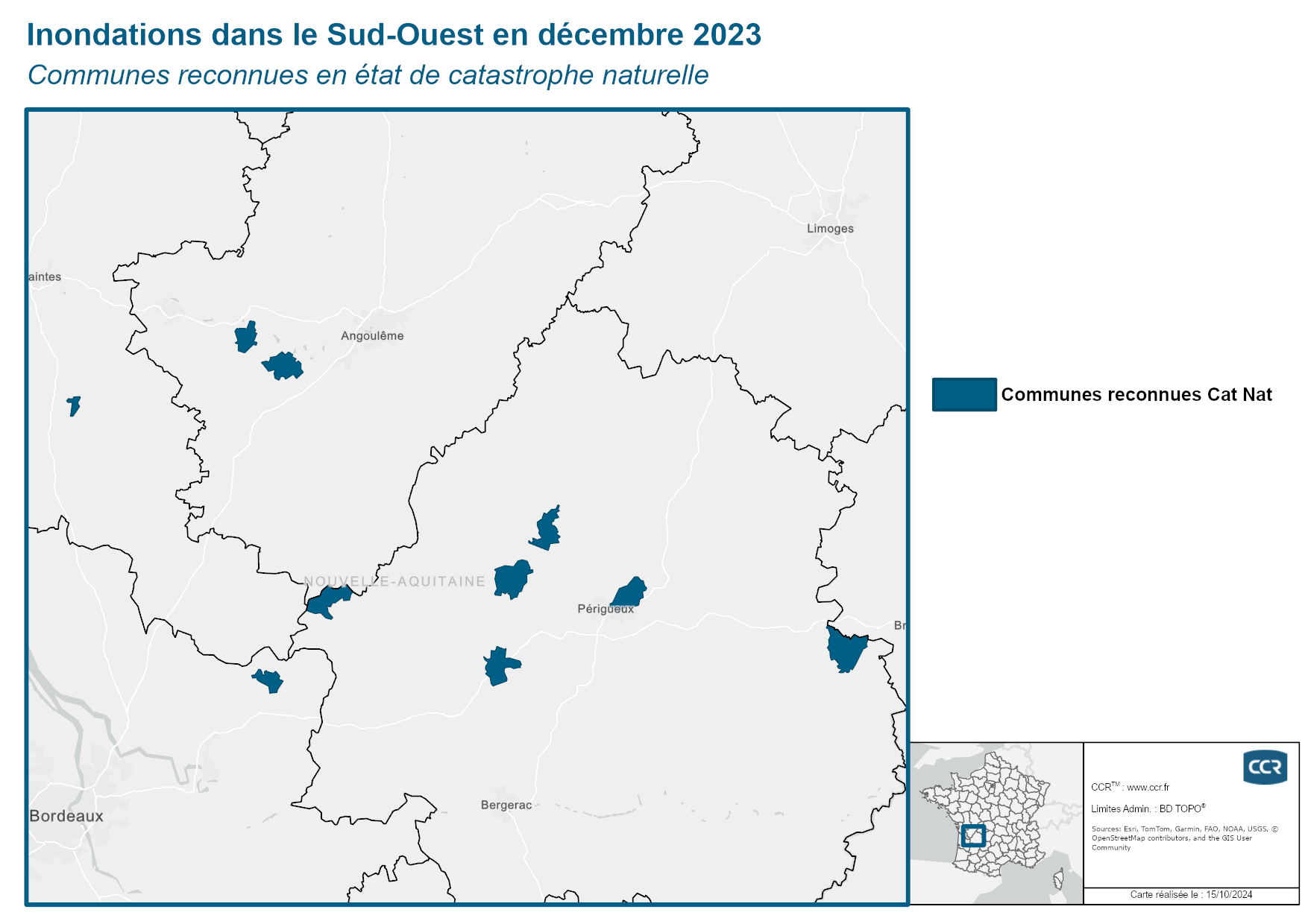 Communes reconnues en 굡t de catastrophes naturelle