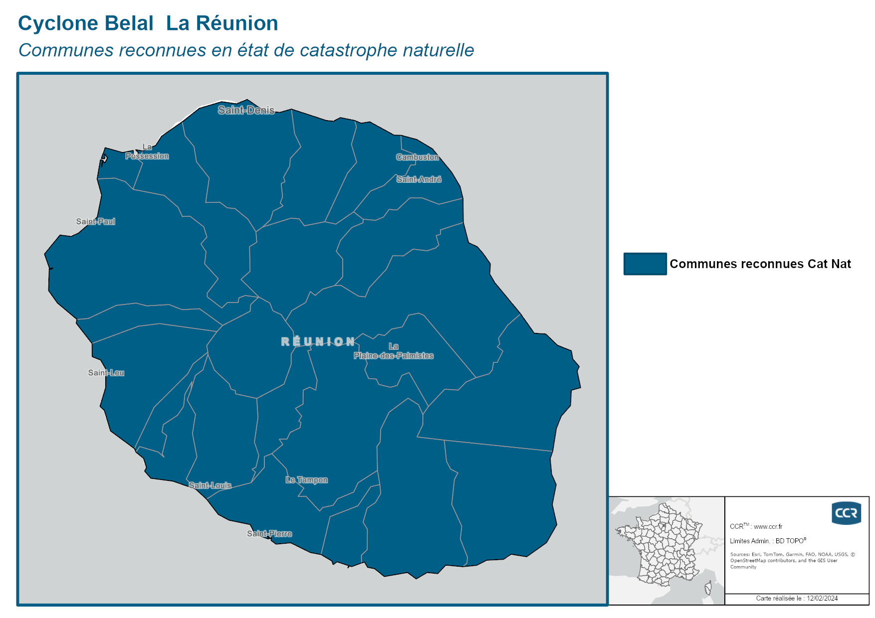 Communes reconnues en 굡t de catastrophes naturelle