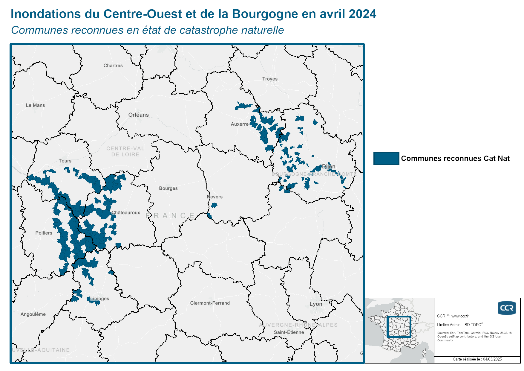 Communes reconnues en 굡t de catastrophes naturelle