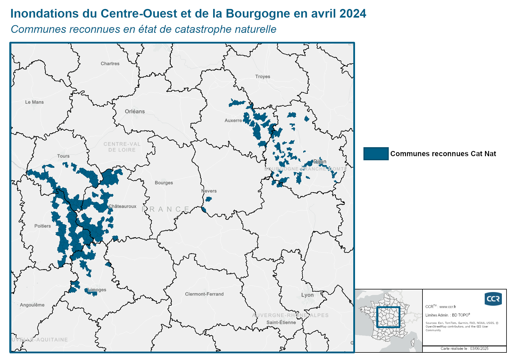 Communes reconnues en 굡t de catastrophes naturelle
