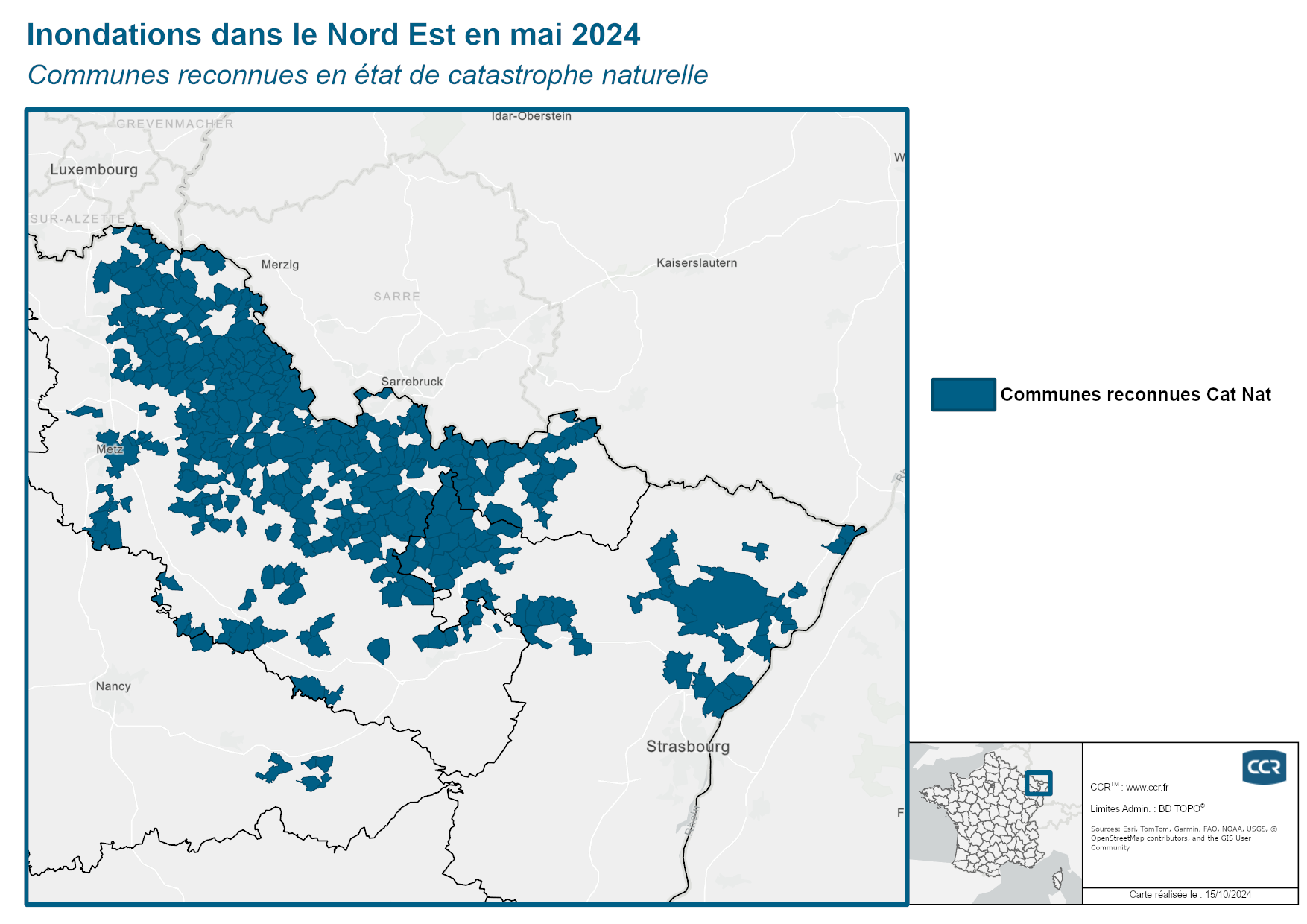 Communes reconnues en 굡t de catastrophes naturelle