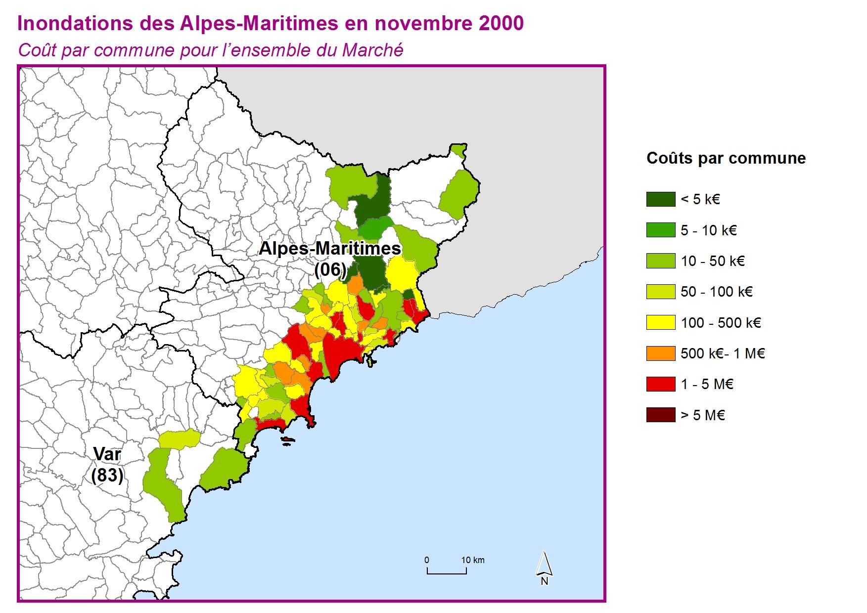 Cout par commune pour l'ensemble du marché