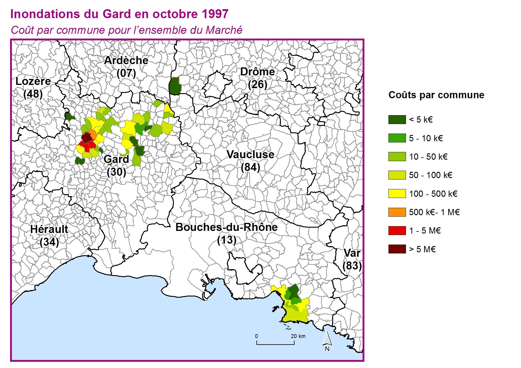 Cout par commune pour l'ensemble du marché