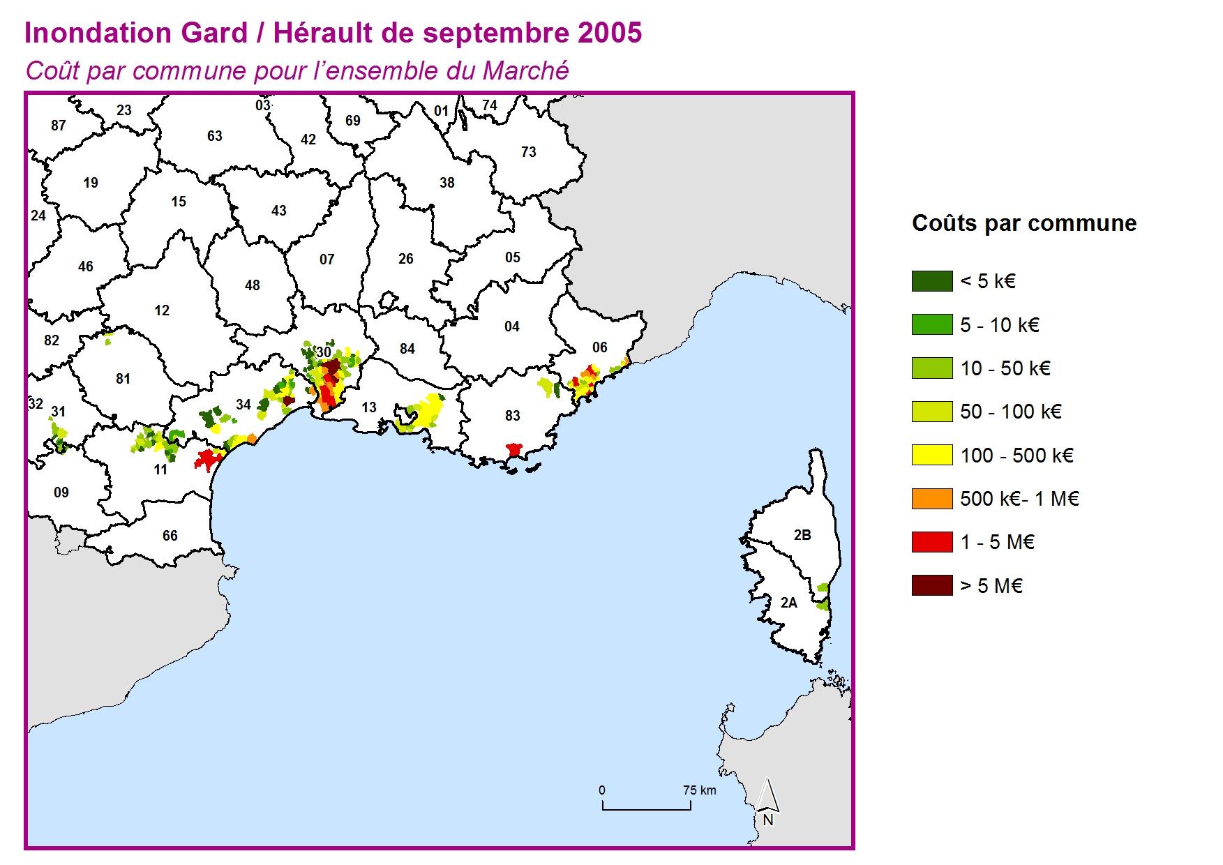 Cout par commune pour l'ensemble du marché