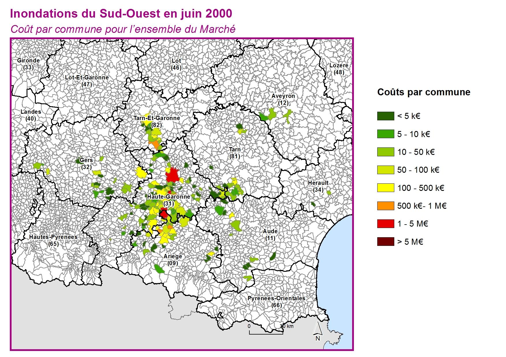 Cout par commune pour l'ensemble du marché