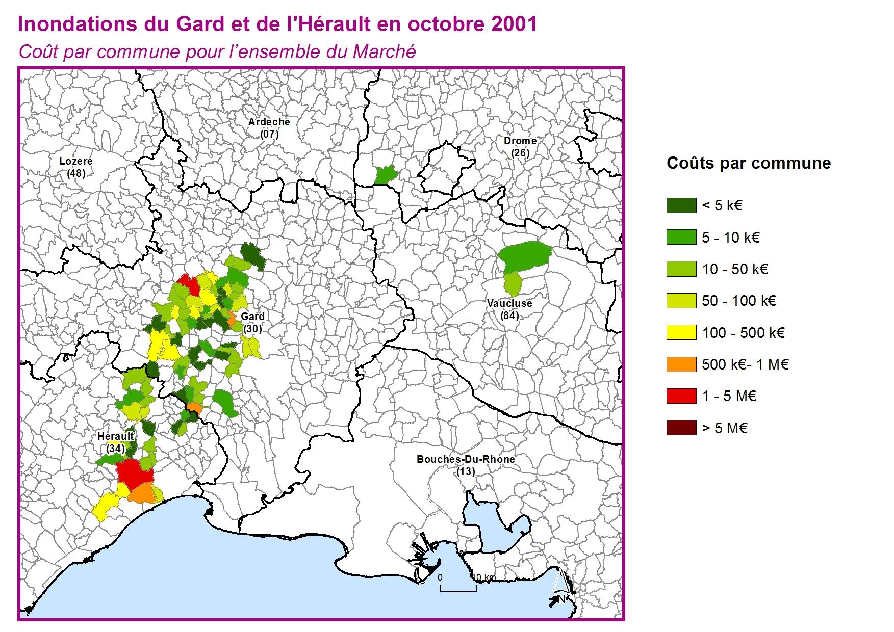 Cout par commune pour l'ensemble du marché