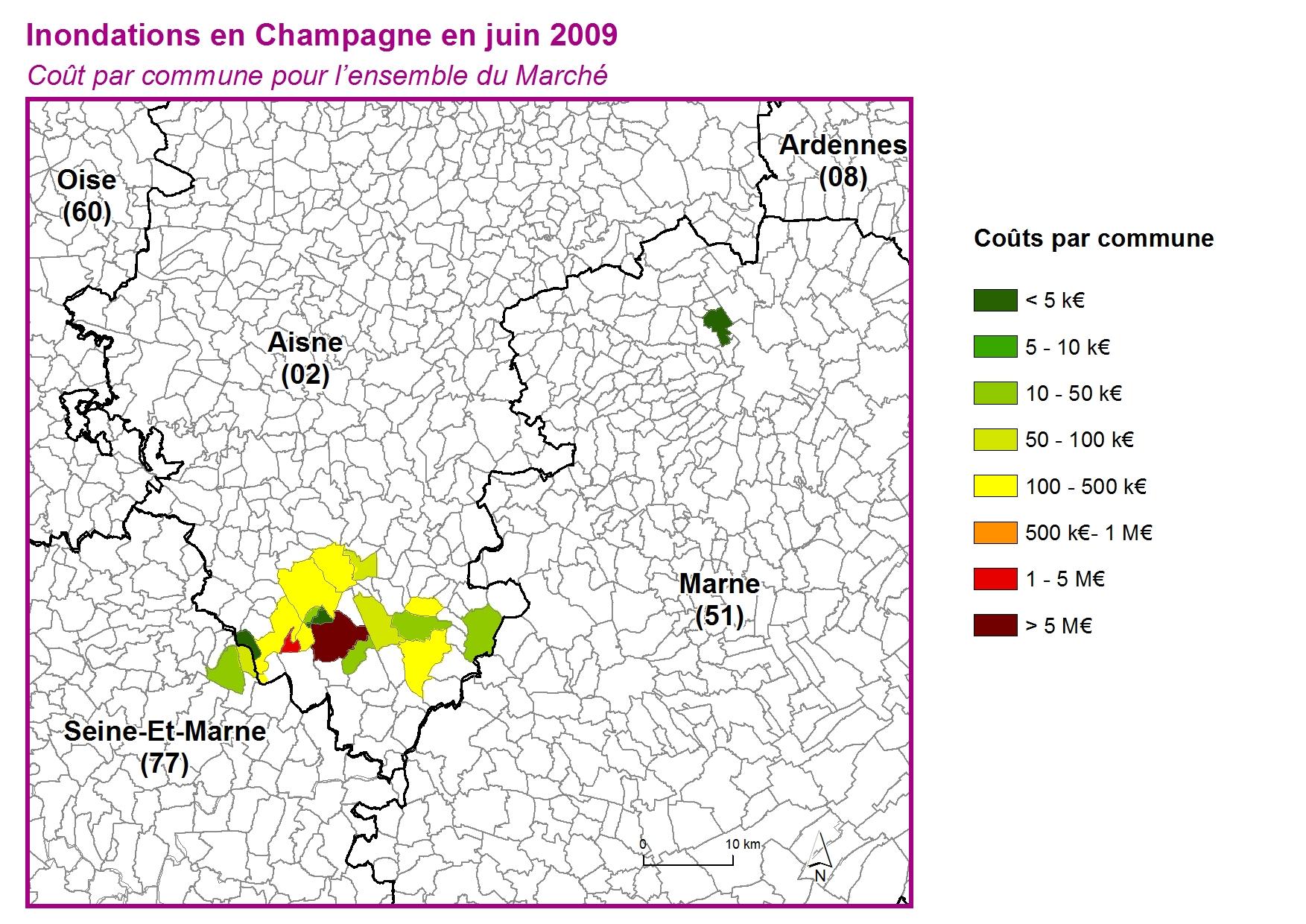 Cout par commune pour l'ensemble du marché