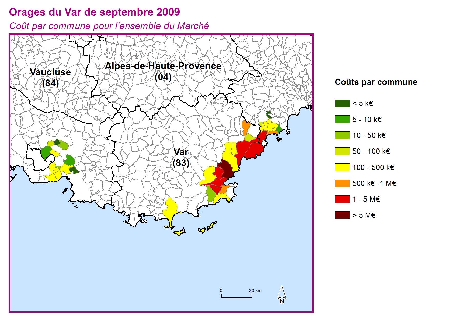 Cout par commune pour l'ensemble du marché