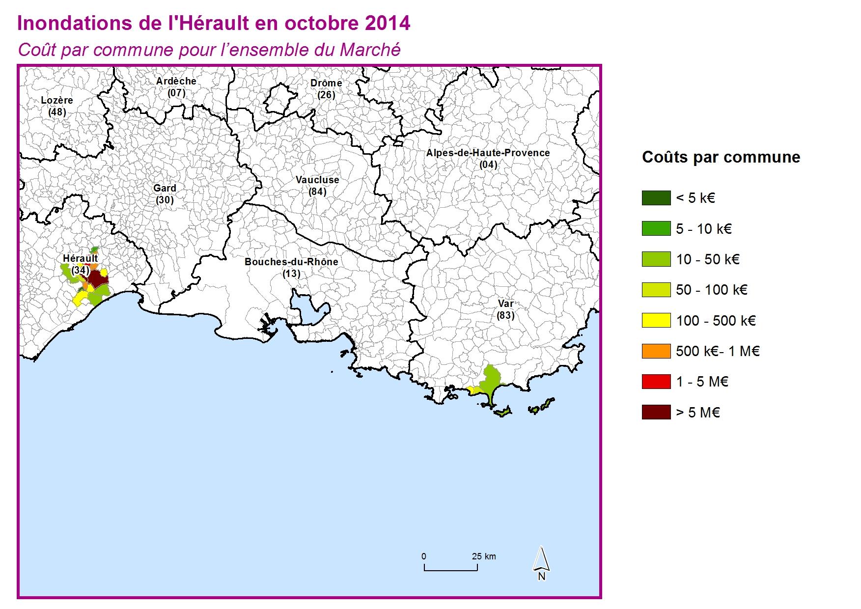 Cout par commune pour l'ensemble du marché