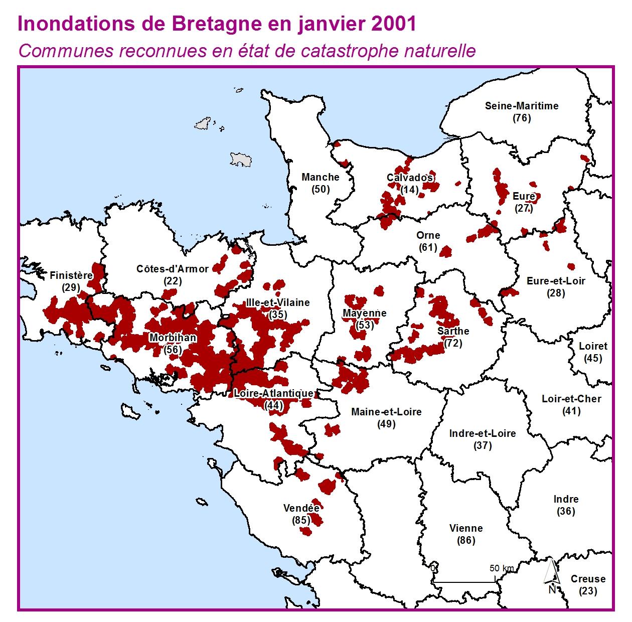 Communes reconnues en 굡t de catastrophes naturelle