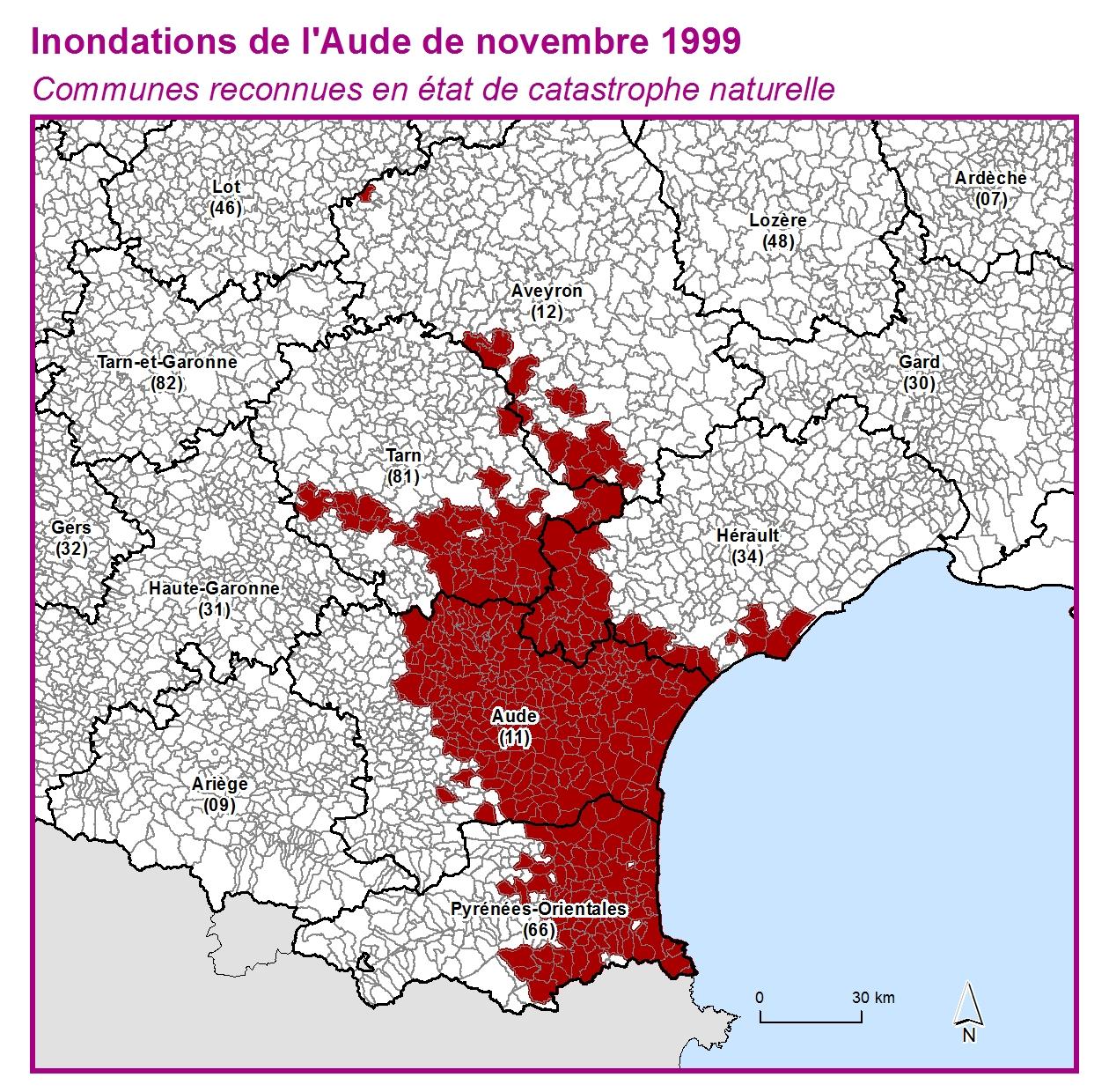 Communes reconnues en 굡t de catastrophes naturelle