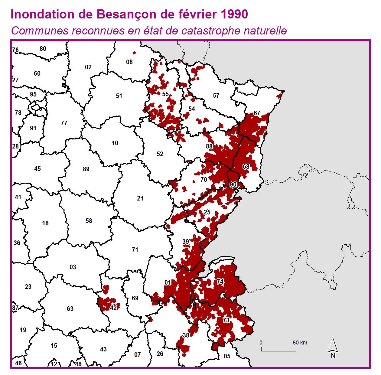 Communes reconnues en 굡t de catastrophes naturelle