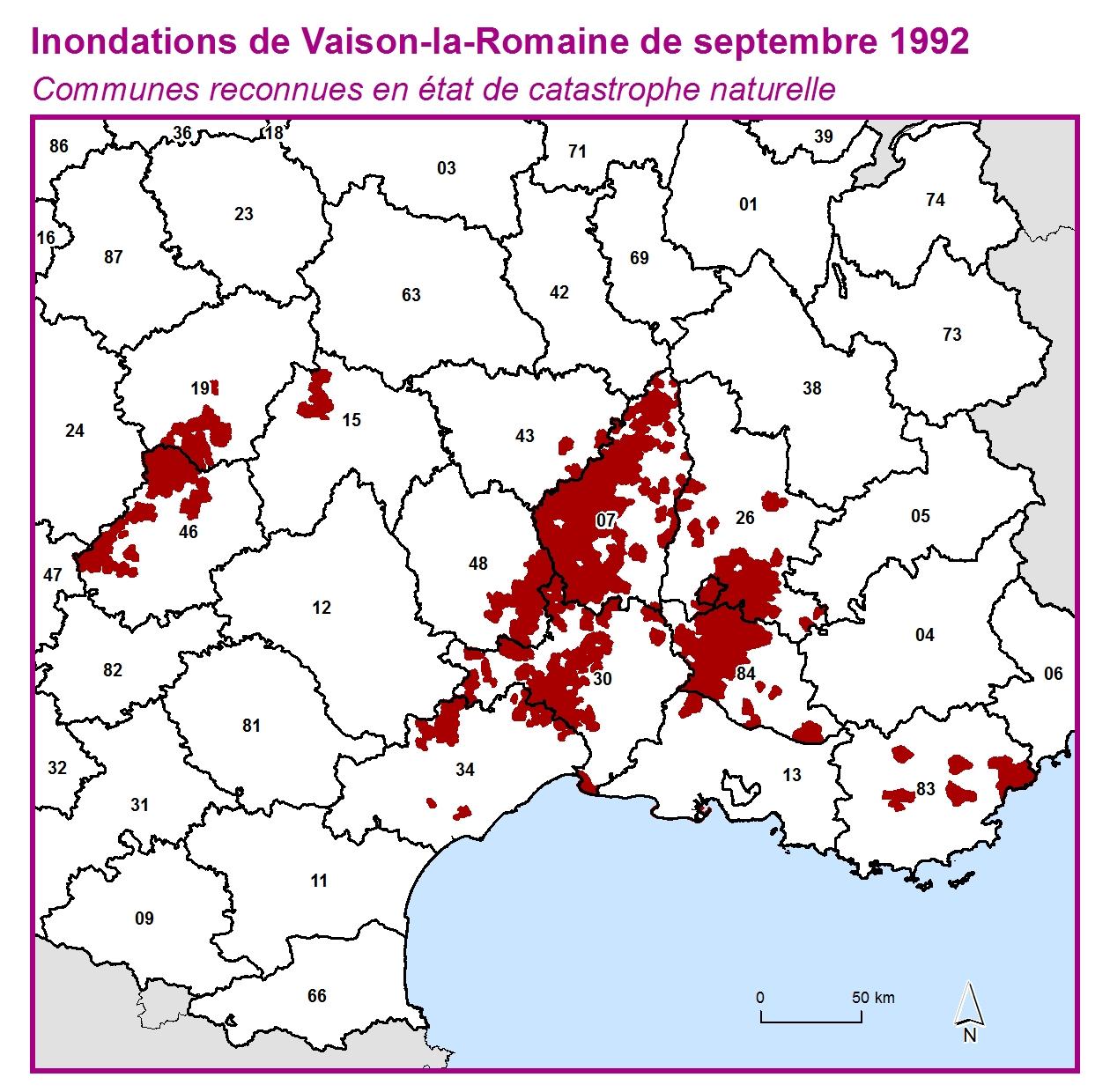 Communes reconnues en 굡t de catastrophes naturelle