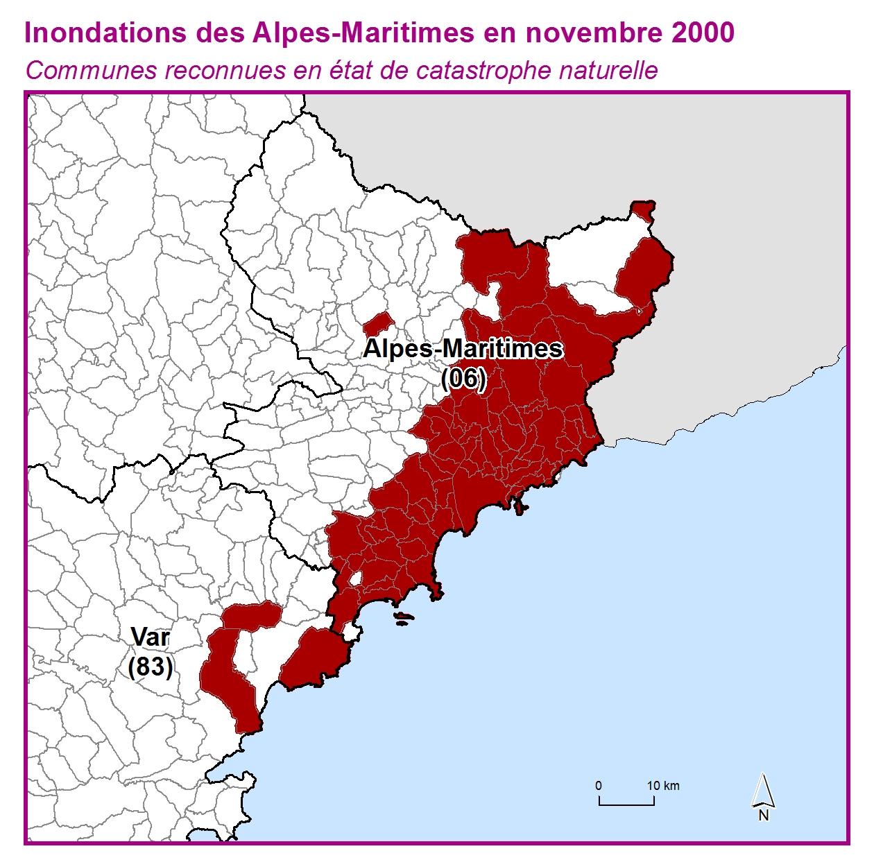 Communes reconnues en 굡t de catastrophes naturelle