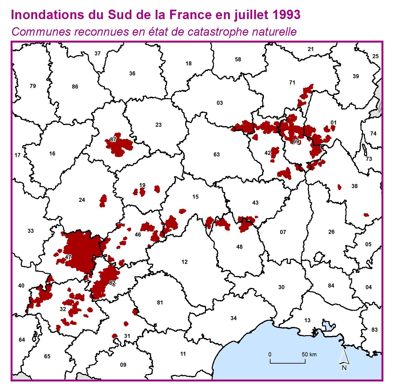 Communes reconnues en 굡t de catastrophes naturelle