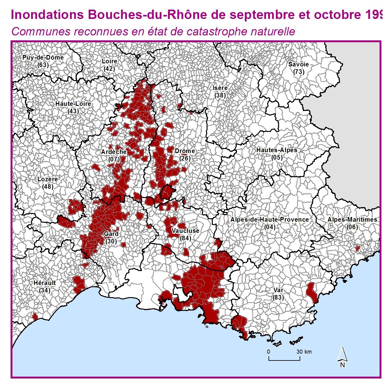 Communes reconnues en 굡t de catastrophes naturelle