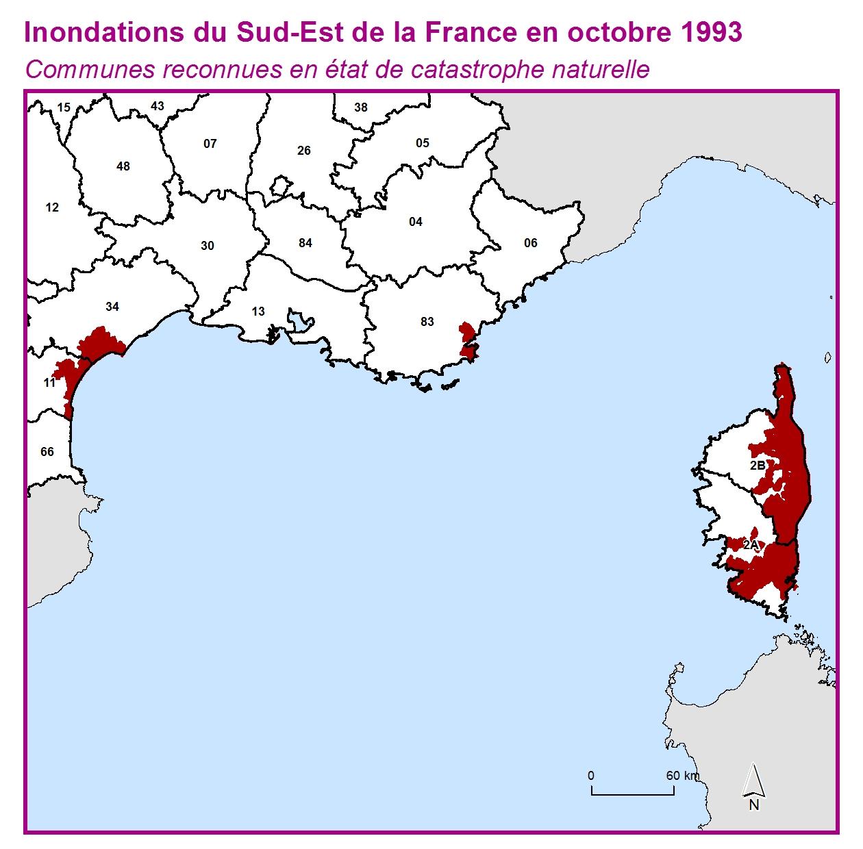 Communes reconnues en 굡t de catastrophes naturelle