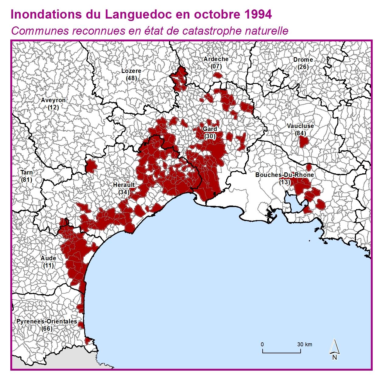 Communes reconnues en 굡t de catastrophes naturelle