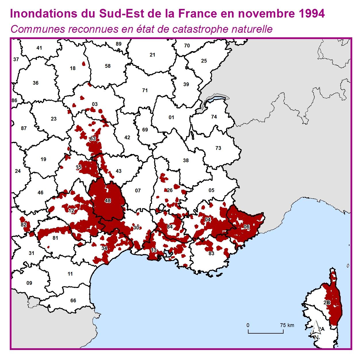 Communes reconnues en 굡t de catastrophes naturelle