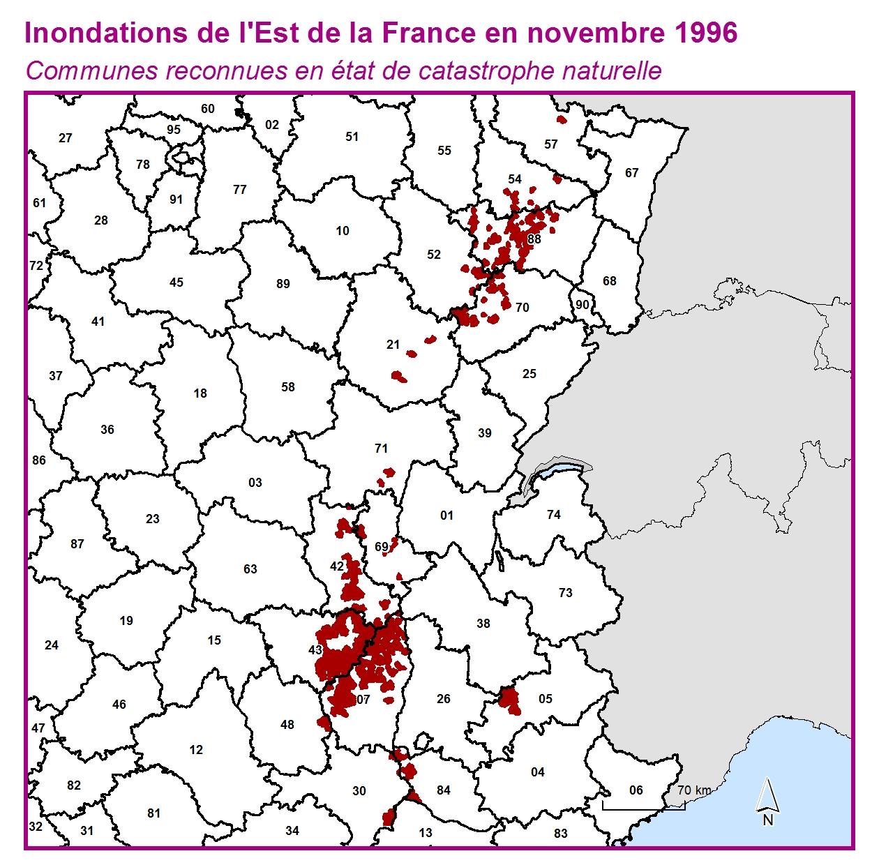 Communes reconnues en 굡t de catastrophes naturelle