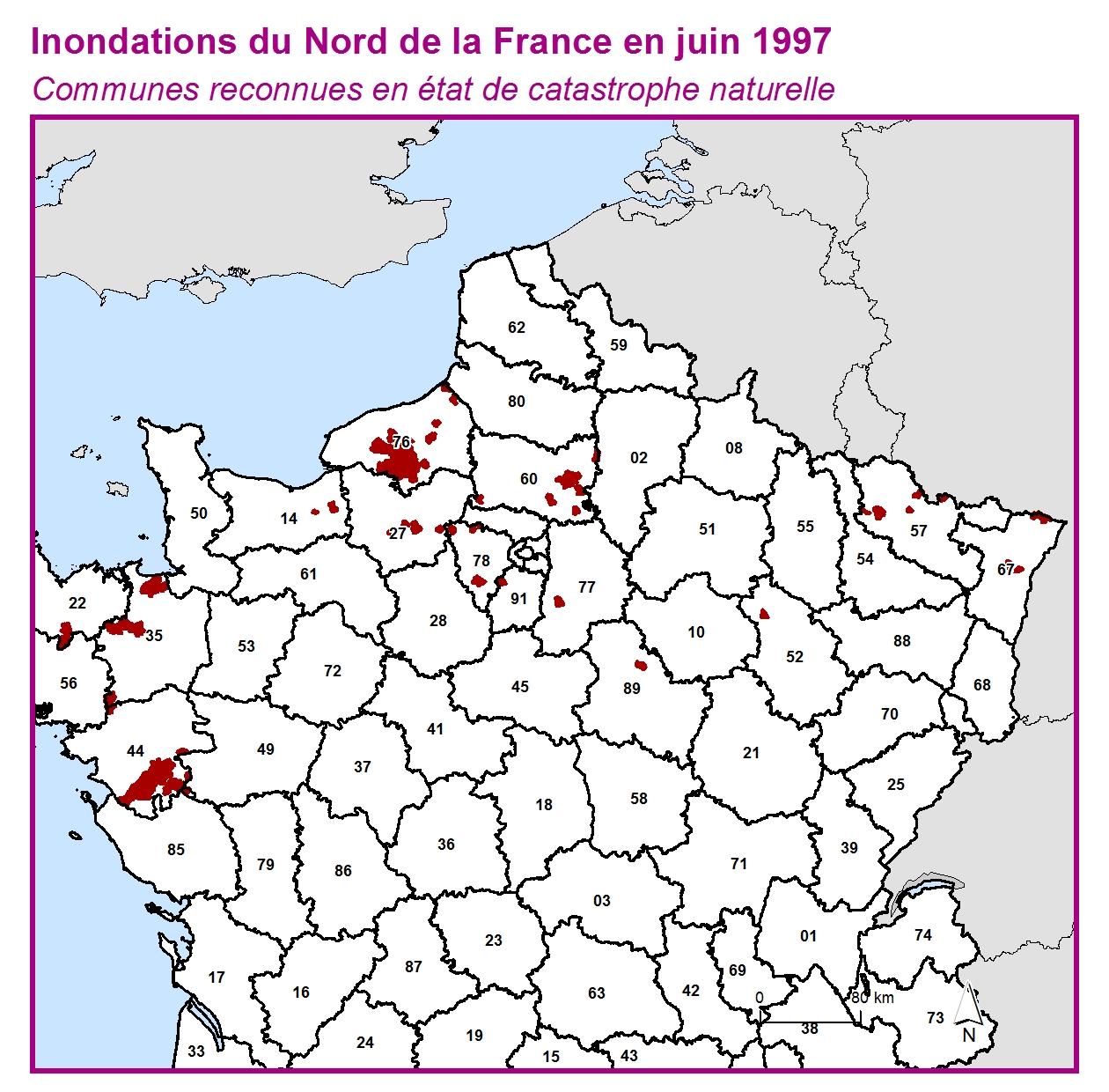 Communes reconnues en 굡t de catastrophes naturelle