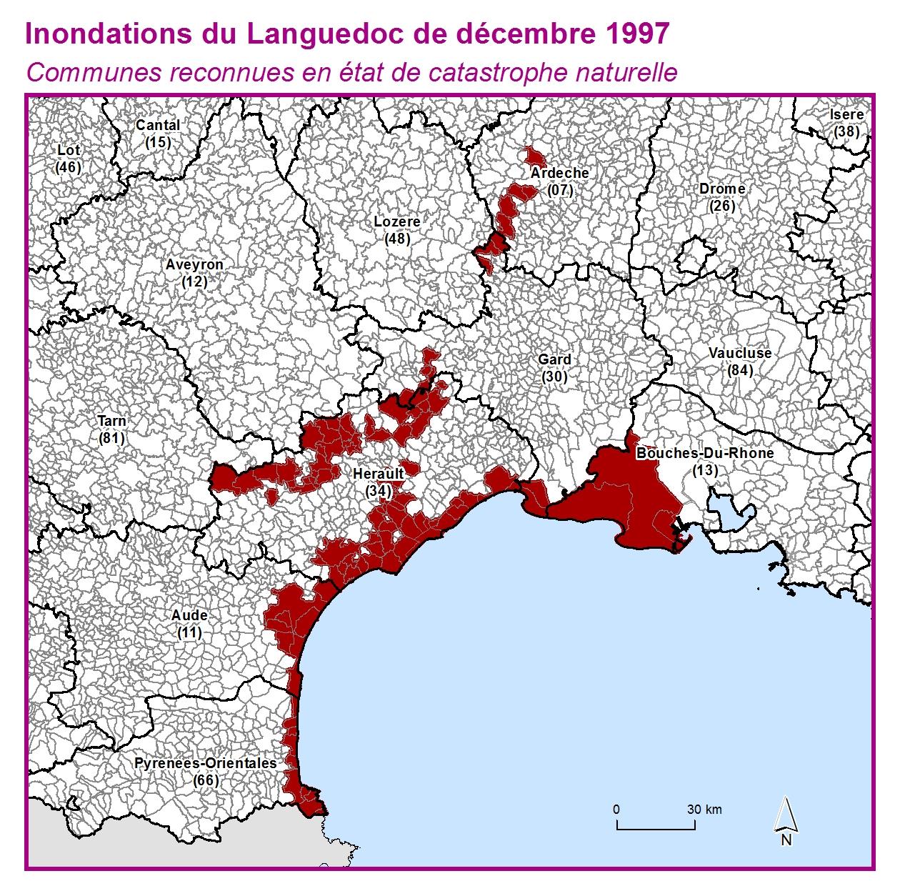 Communes reconnues en 굡t de catastrophes naturelle