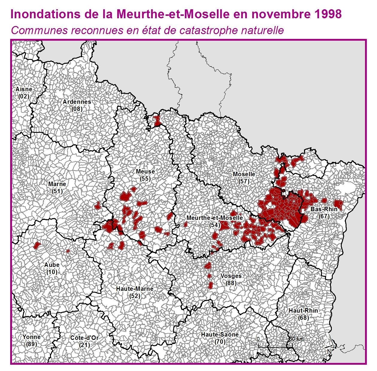 Communes reconnues en 굡t de catastrophes naturelle