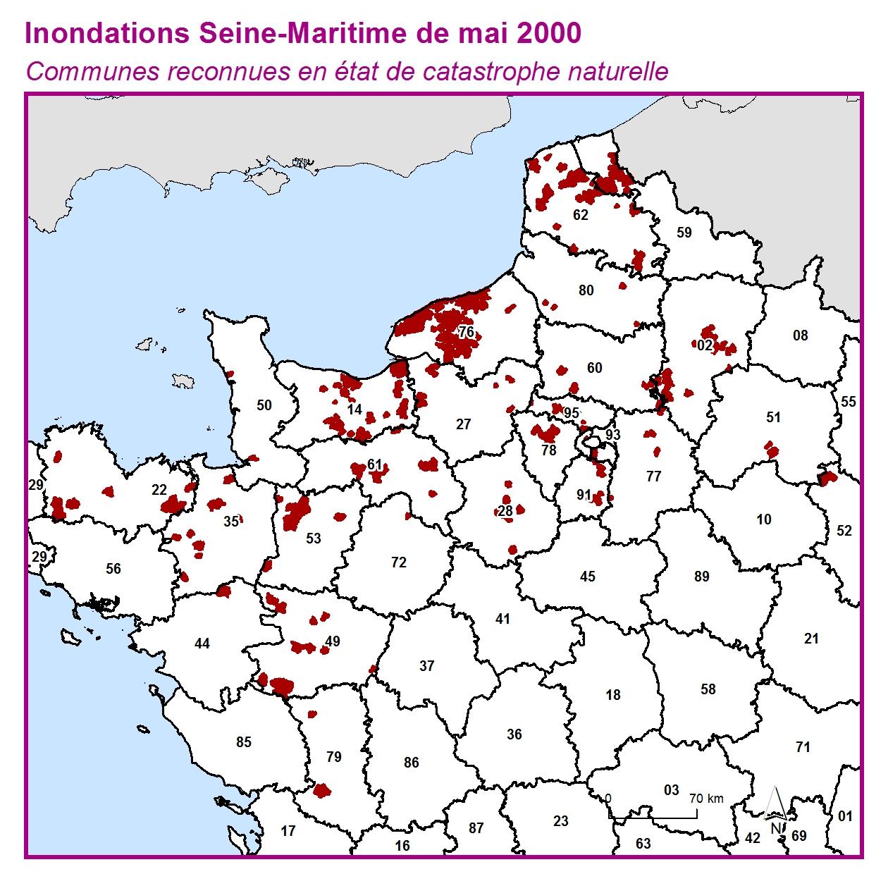 Communes reconnues en 굡t de catastrophes naturelle