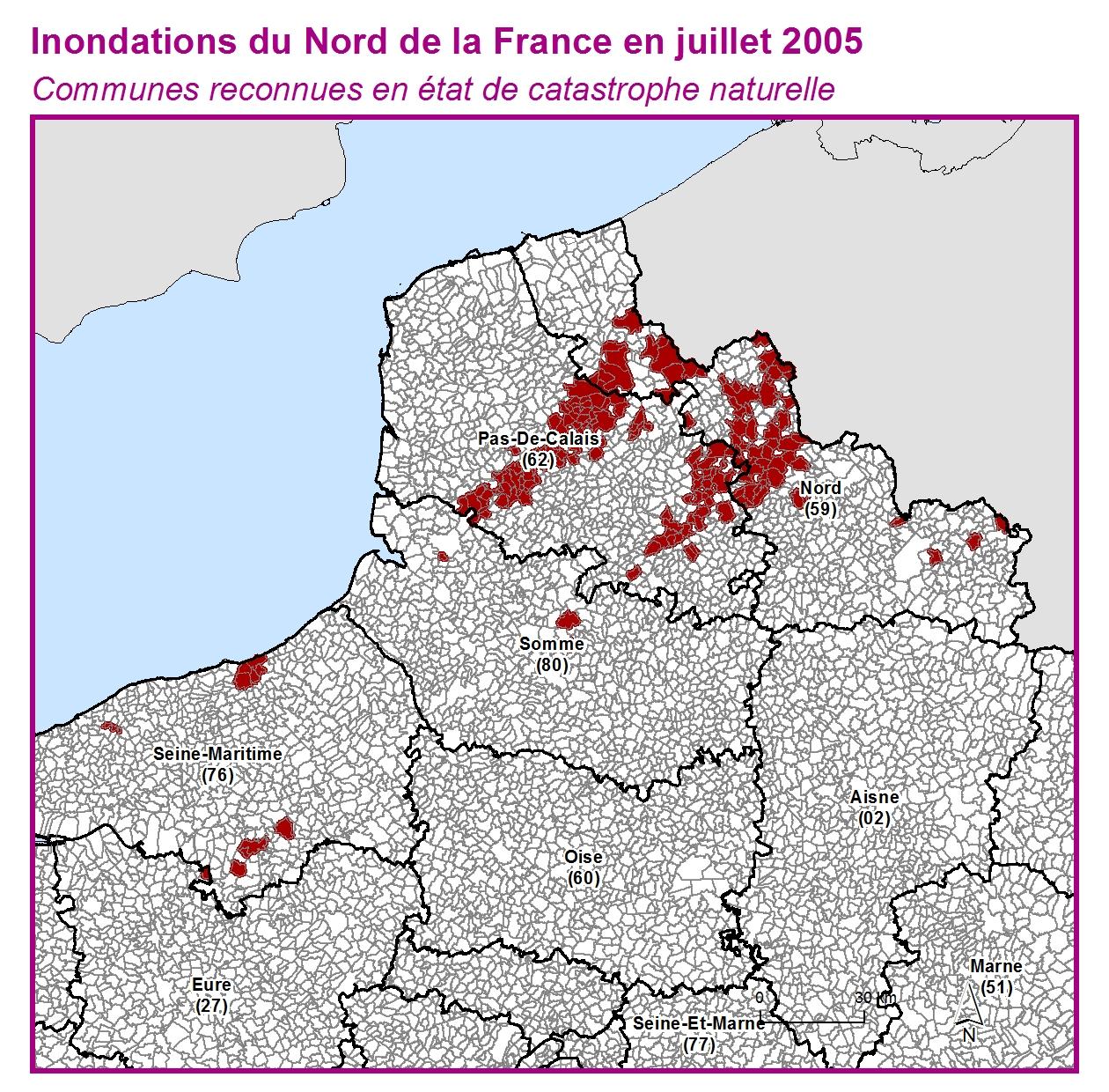 Communes reconnues en 굡t de catastrophes naturelle