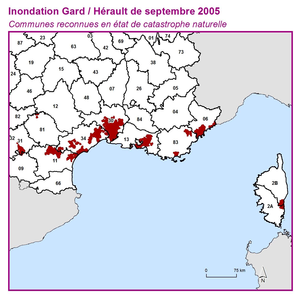 Communes reconnues en 굡t de catastrophes naturelle