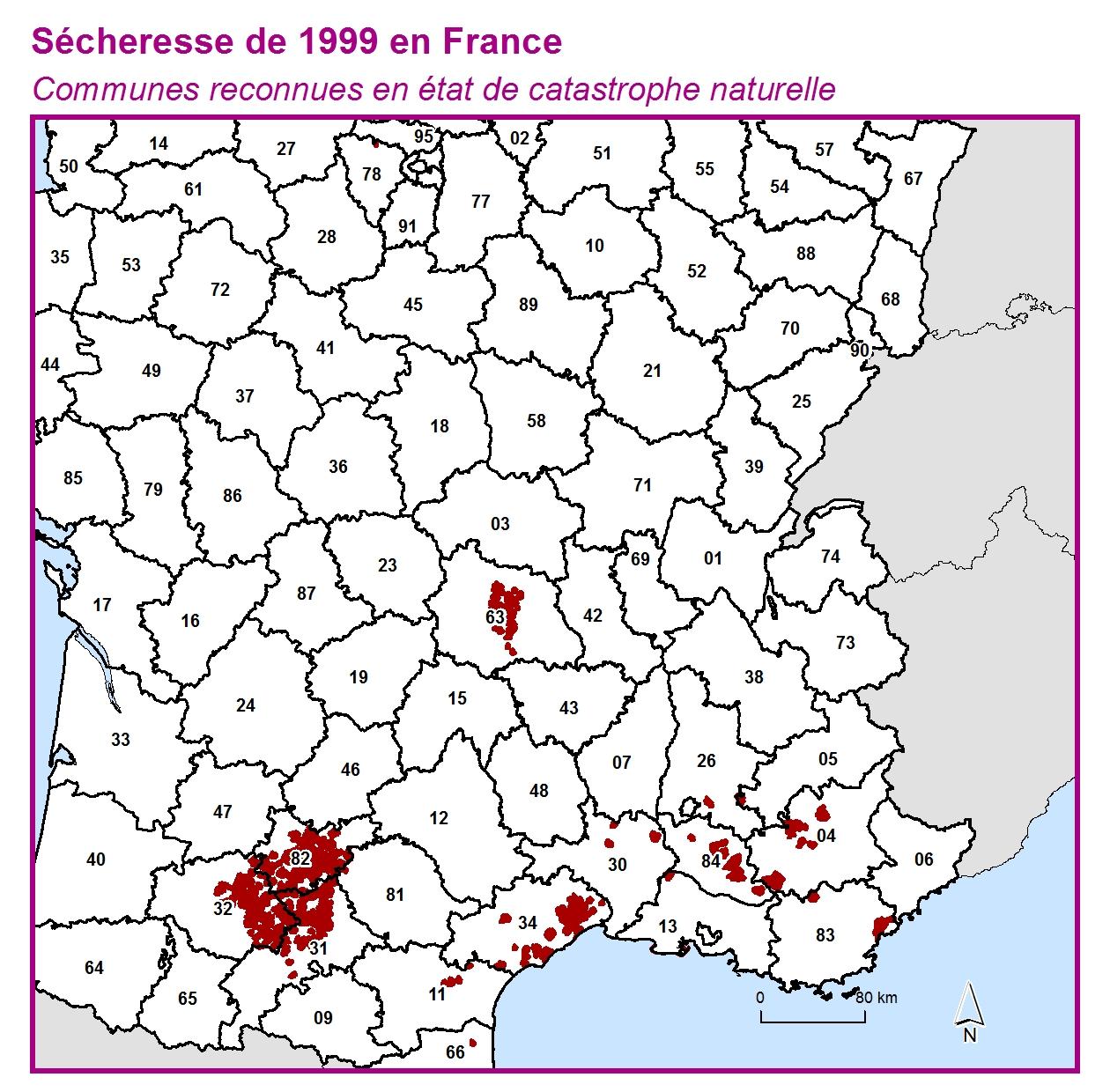 Communes reconnues en 굡t de catastrophes naturelle