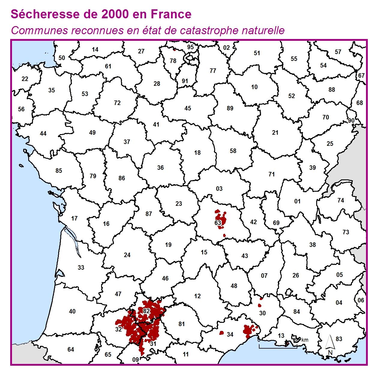 Communes reconnues en 굡t de catastrophes naturelle