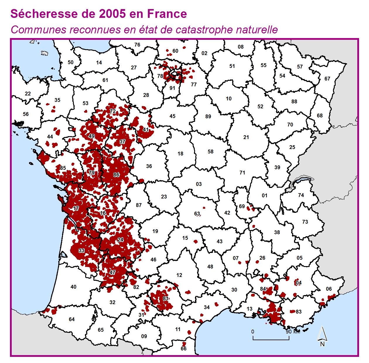 Communes reconnues en 굡t de catastrophes naturelle