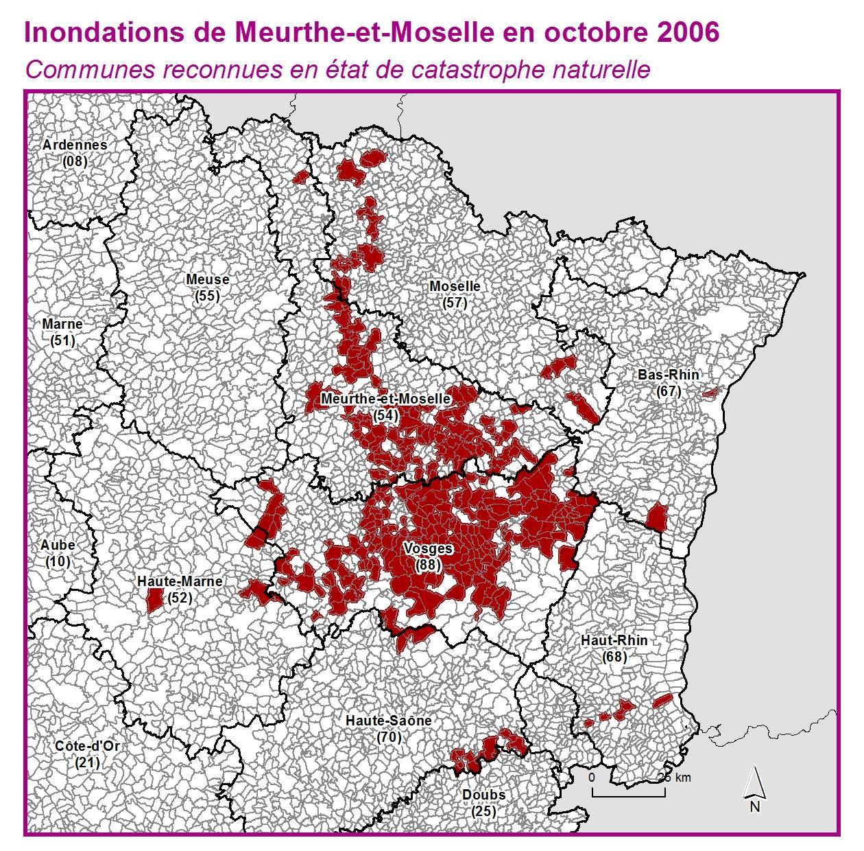 Communes reconnues en 굡t de catastrophes naturelle