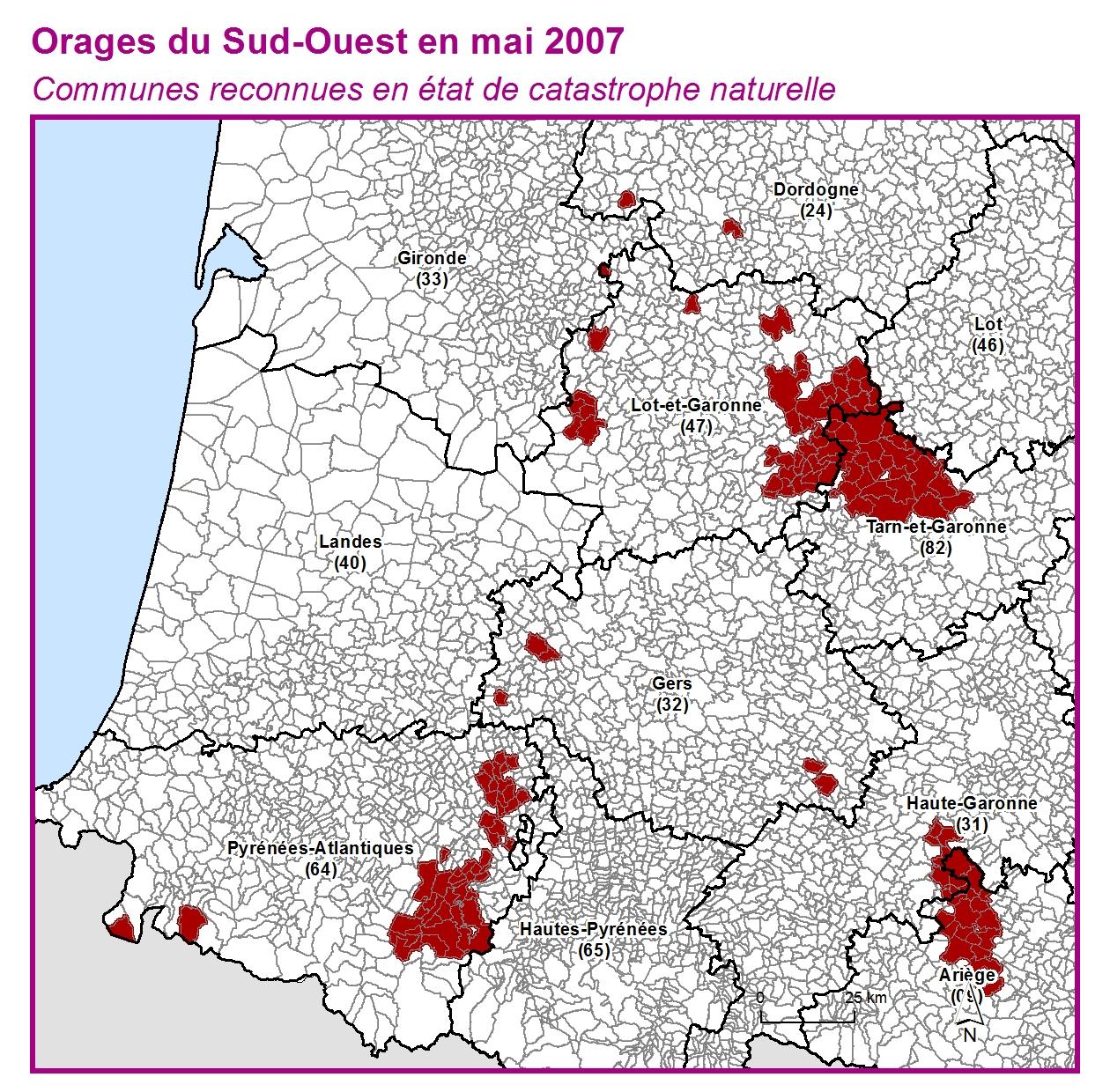 Communes reconnues en 굡t de catastrophes naturelle