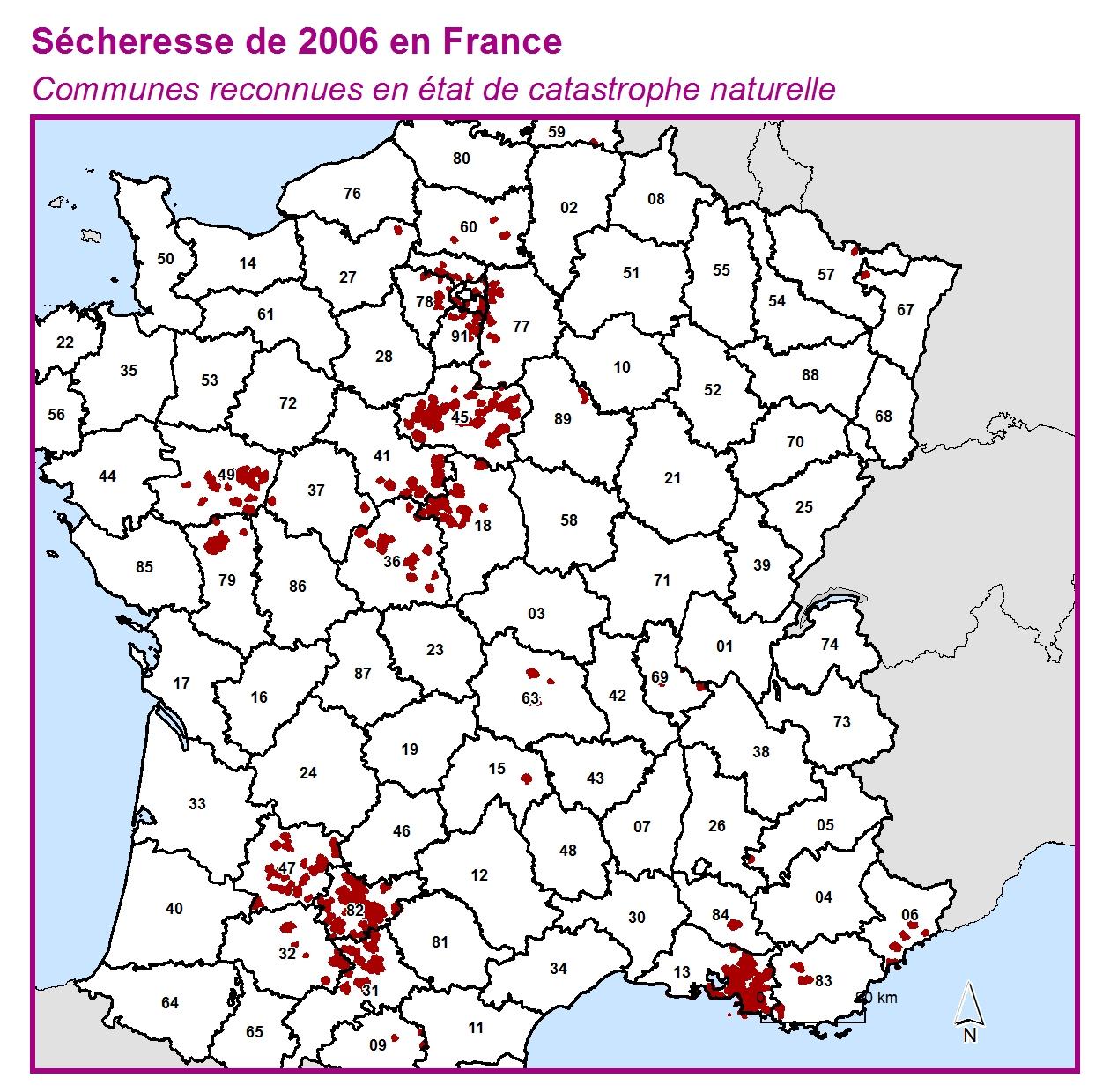 Communes reconnues en 굡t de catastrophes naturelle