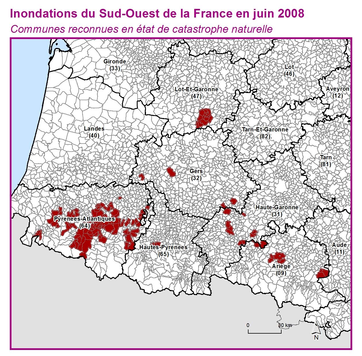 Communes reconnues en 굡t de catastrophes naturelle